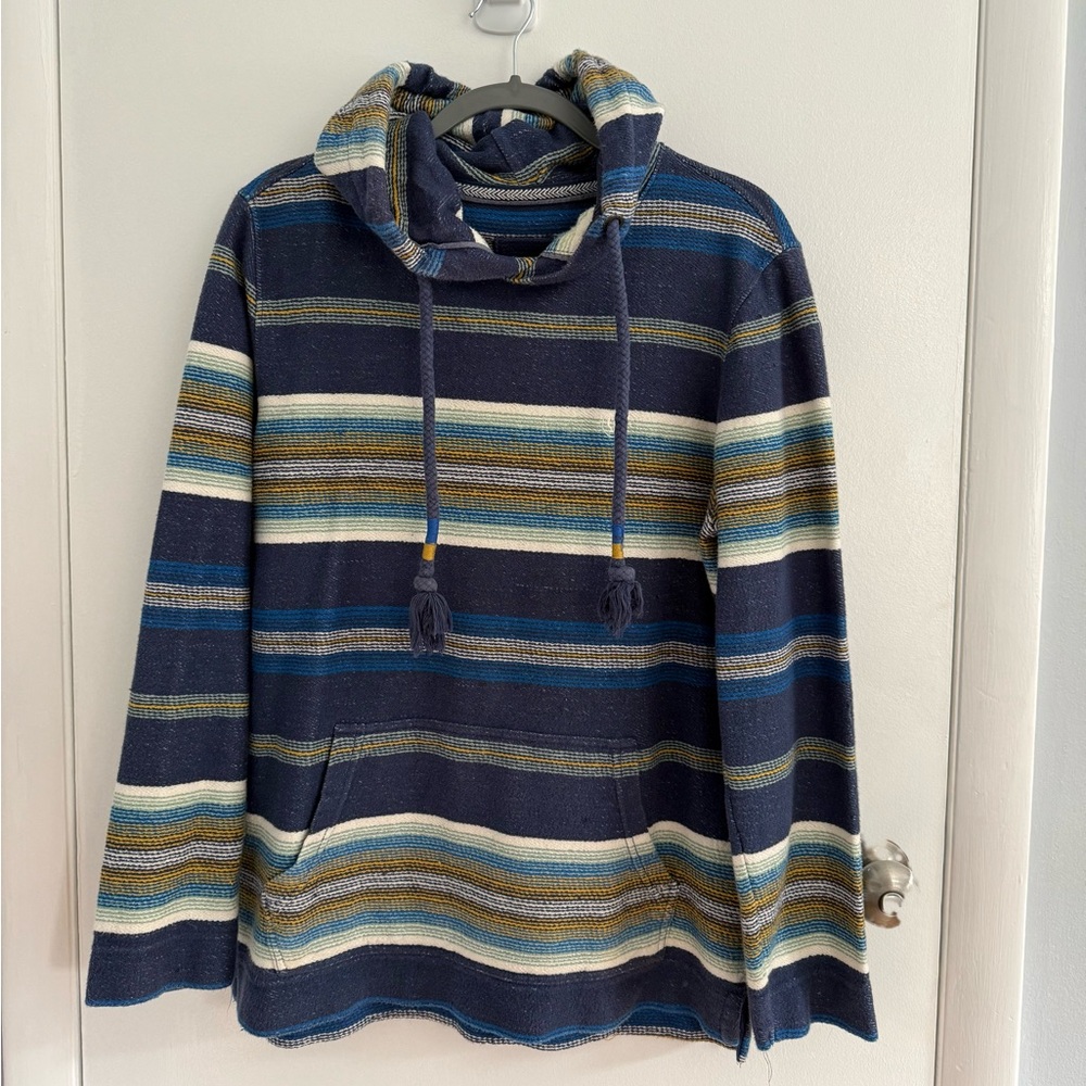 Fat Face Navy and Olive Striped Hoodie Sweater